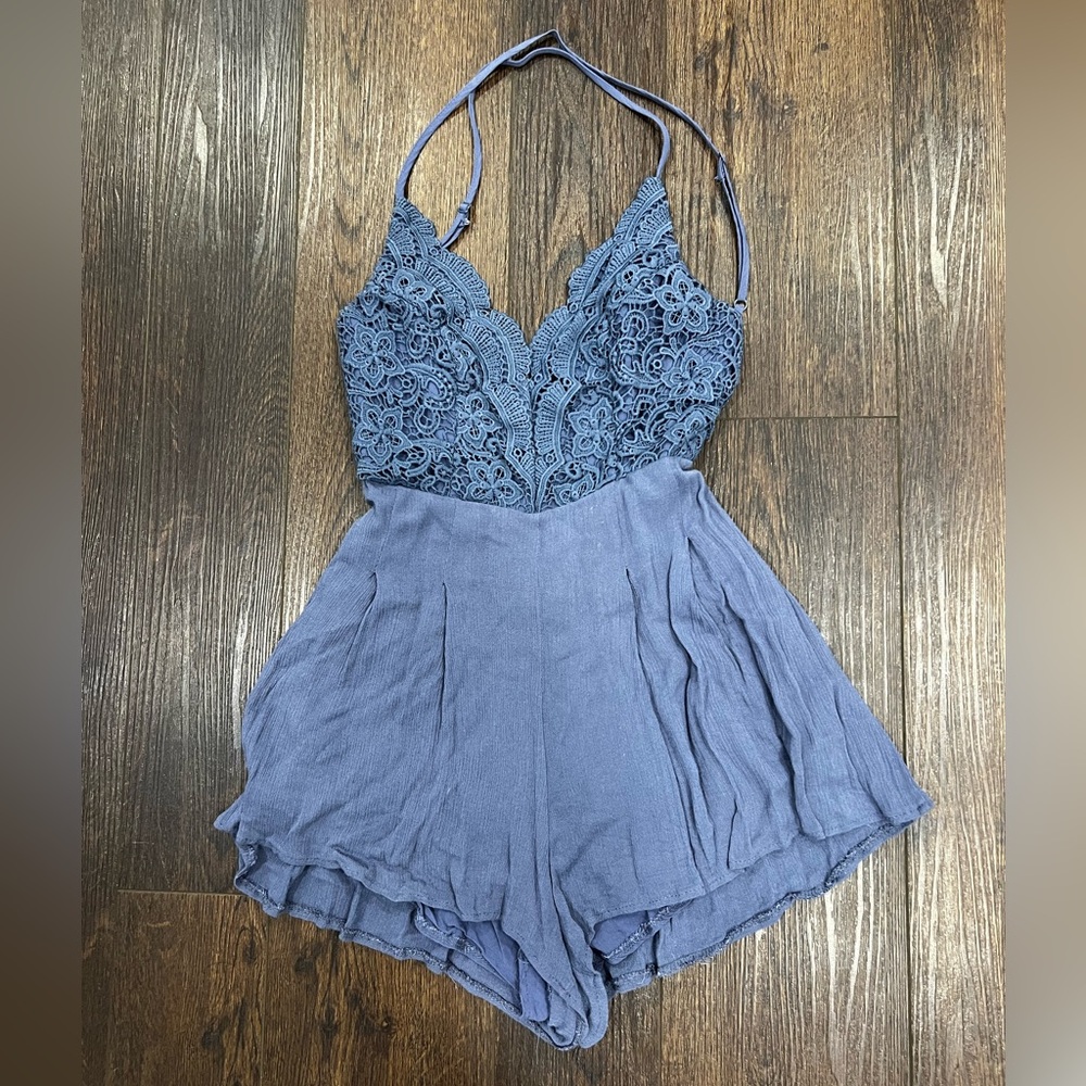 Blue romper with open back